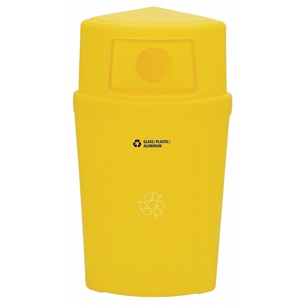 Tough Guy 21 gal. Stationary Recycling Container, Yellow, Plastic, 1 Openings 5GUR0