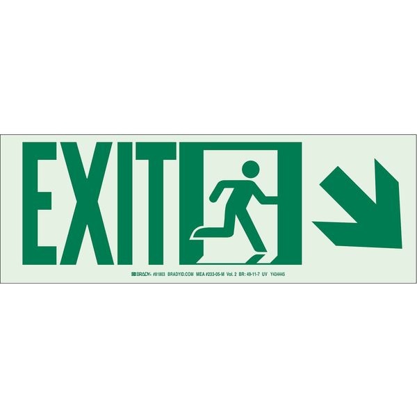 Brady Exit Sign, English, 21" W, 7" H, Polyester, White 114655