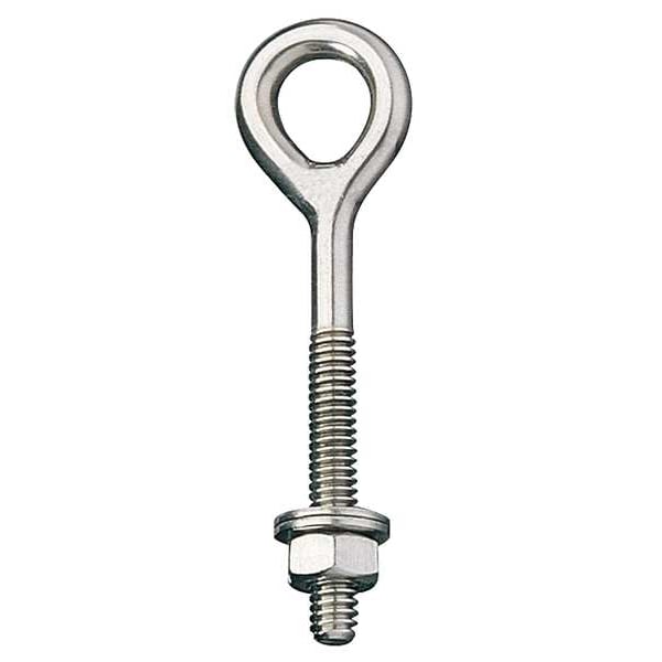 Zoro Select Routing Eye Bolt Without Shoulder, 1/4"-20, 6 in Shank, 15/32 in ID, 316 Stainless Steel, Plain 5LAD9