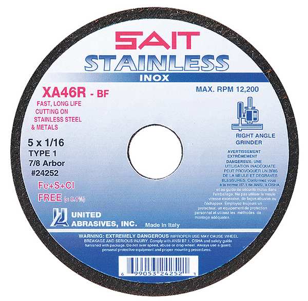 United Abrasives/Sait SAIT 24251 XA46R Contaminant Free Cut-Off Wheels (Type 1/Type 41 Flat) 4-1/2" x 1/16" x 7/8" 24251