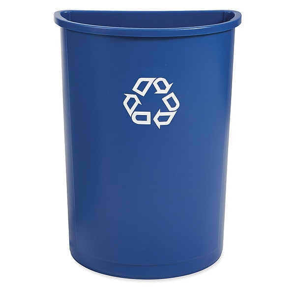 Rubbermaid Commercial 21 gal Half-Round Recycling Bin, Open Top, Blue, Polyethylene, 1 Openings FG352073BLUE