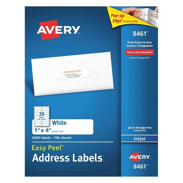 Avery Avery® Easy Peel® Address Labels for Inkjet Printers 8461, 1" x 4