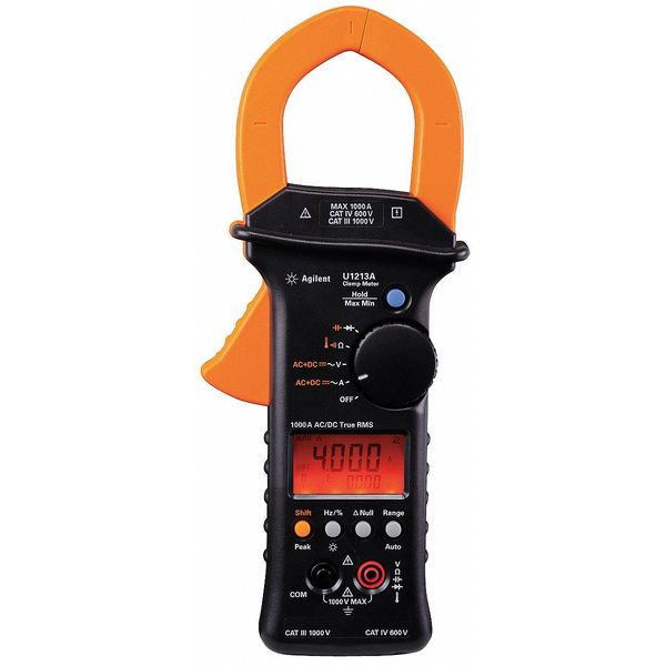 Keysight Technologies Clamp Meter, LCD, 1000 A, 2.0" (51mm) Jaw Capacity, Cat IV 600V, Cat III 1000V Safety Rating U1213A