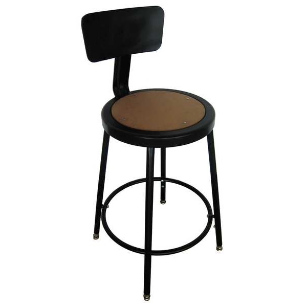 Zoro Select Round Stool with Backrest, Height 24" to 33"Black 5NWH5