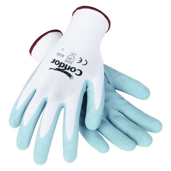 Condor Nitrile Coated Gloves, Palm Coverage, White/Gray, M, PR 5PE89