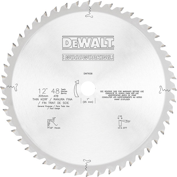 Dewalt 12" 48T General Purpose Woodworking Saw Blade Thin Kerf DW7658