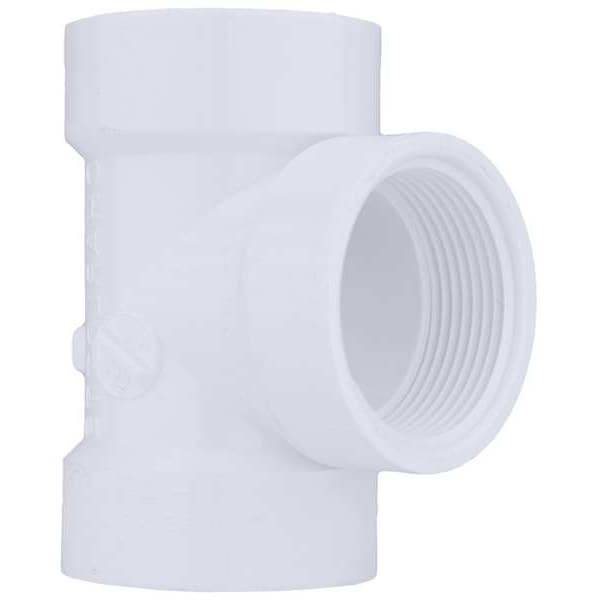 Zoro Select PVC Flush Clean Out Tee, FNPT x Hub x Hub, 1-1/2