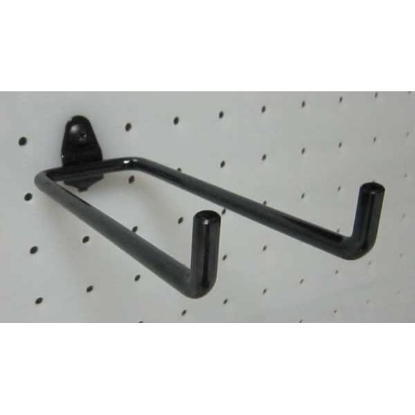 Zoro Select Double Rod Pegboard Hook for 1/4 in Hole & 1 in Spacing, 6 in L, 2 in W, Steel, Black 5TPG7