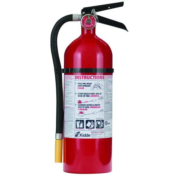 Kidde Fire Extinguisher, Class ABC, UL Rating 3A:40B:C, Dry Chemical, 5 lb capacity, 18 ft Range PRO5MP