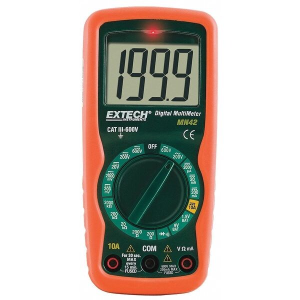 Extech Digital Multimeter, 600 Max. AC Volts, 600 Max. DC Volts, 10 Max ...