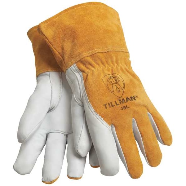 Tillman MIG/TIG Welding Gloves, Large, Straight Thumb, Gauntlet Cuff, Premium, Brown Cowhide, 1 Pair 48L