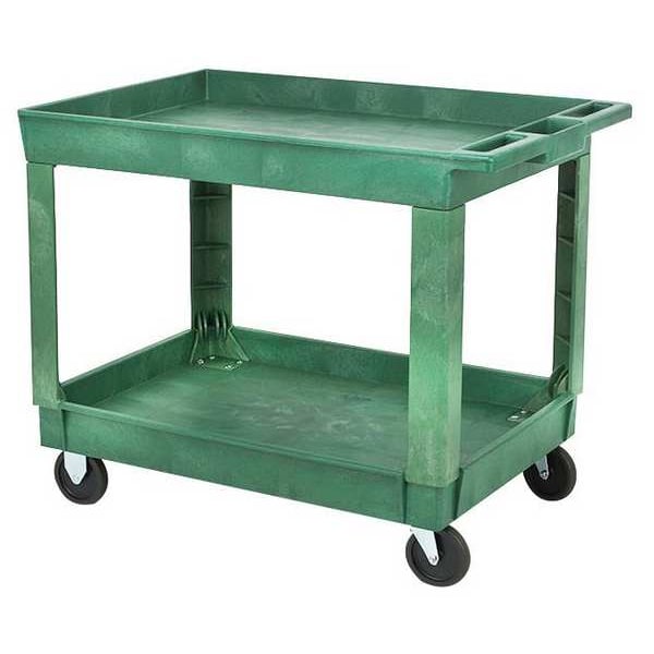 Zoro Select Utility Cart with Deep Lipped Plastic Shelves, Plastic, Flat, 2 Shelves, 500 lb