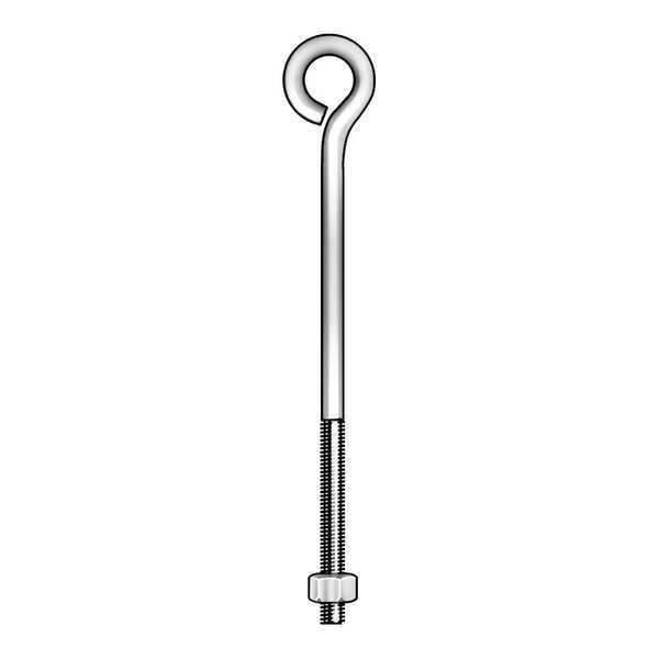 Zoro Select Routing Eye Bolt Without Shoulder, 3/8"-16, 6 in Shank, 3/4 in ID, Steel, black oxide, 10 PK 12020 3