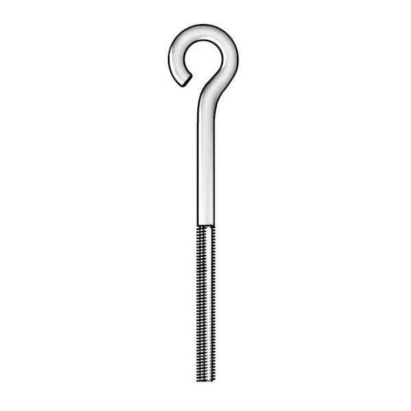 Zoro Select Routing Eye Bolt Without Shoulder, 1024, 35/16 in Shank, 5/16 in ID, Steel, Zinc