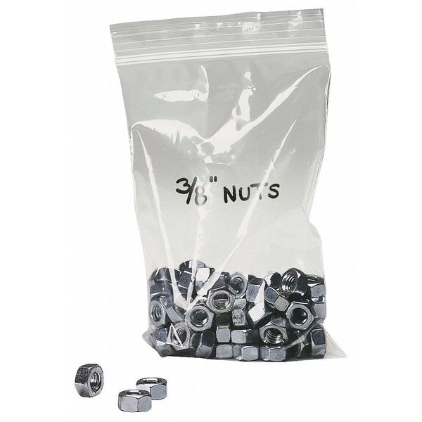 Zoro Select Reclosable Poly Bag Zipper Seal 12" x 9", 4 mil, Clear, Pk100 5ZW46