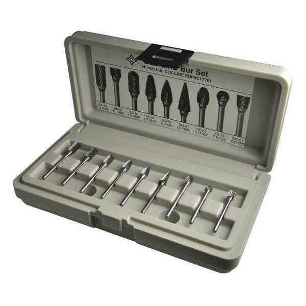 Cle-Line 9PC 1/4X1/8 Hardened Steel Shank Standard Cut
