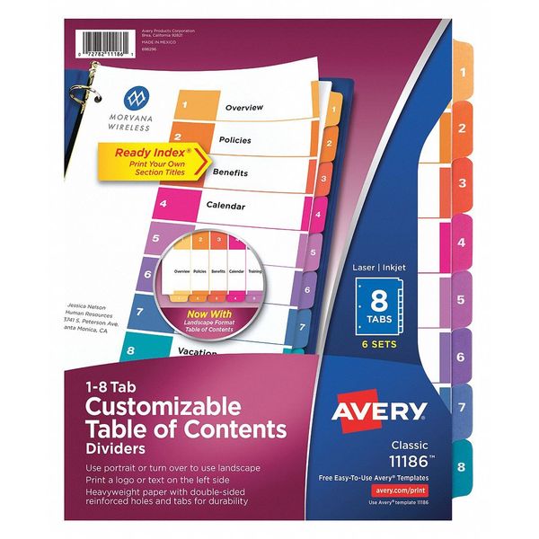 Avery Dennison 8 Tab Index Dividers, PK6 11186