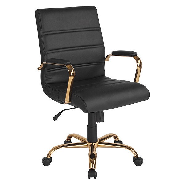 Flash Furniture Black Leather Gold Frame Mid-Back Chair GO-2286M-BK-GLD-GG