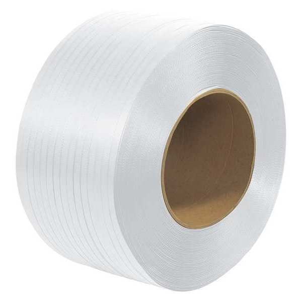 Partners Brand Polypropylene Strapping, Machine Grade, Embossed, 8" x 8" Core, 1/2" x 7200', White, 1/Coil PS2225