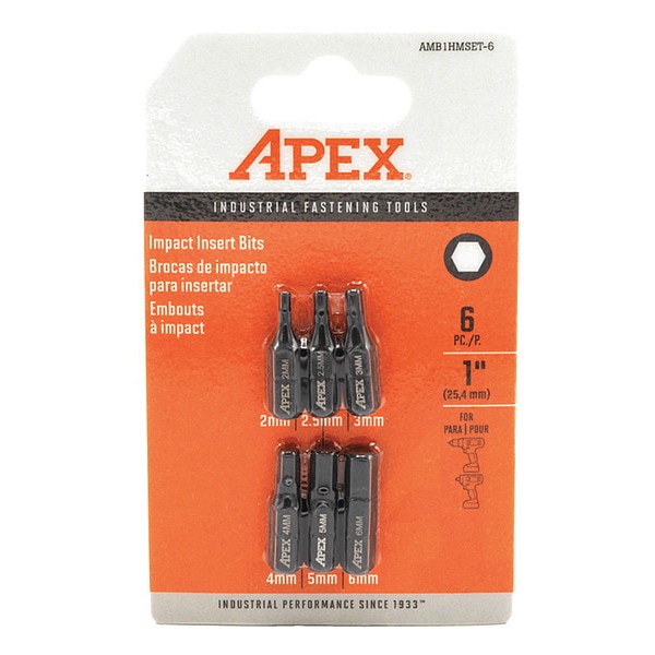 Apex Tool Group Bit, 1", Metric, Hex Head, Set, 6 pcs. AMB1HMSET-6