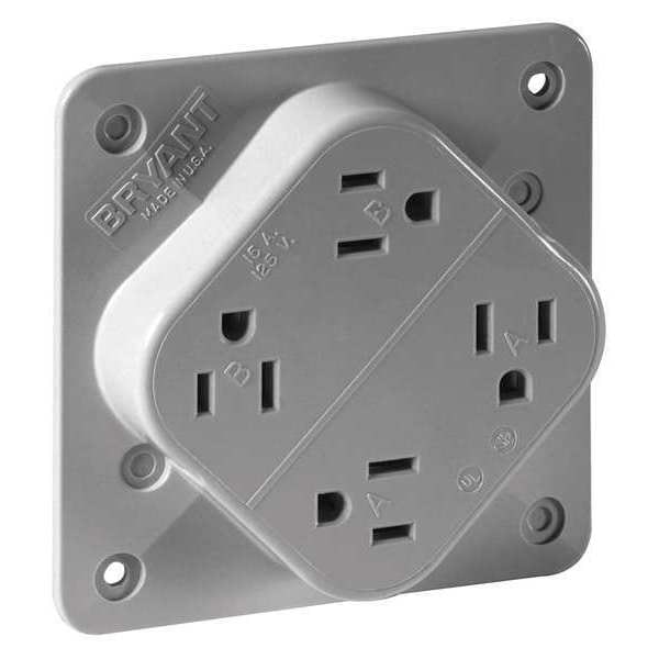 Zoro Select Receptacle, 15 A Amps, 125V AC, Flush Mount, Quad Outlet, 5