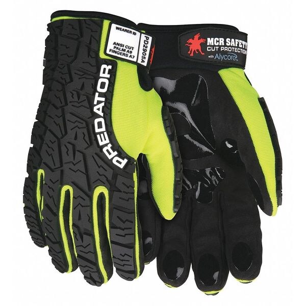 Mcr Safety HiVis Cut Resistant Impact Mechanics Gloves, A9 Cut Level