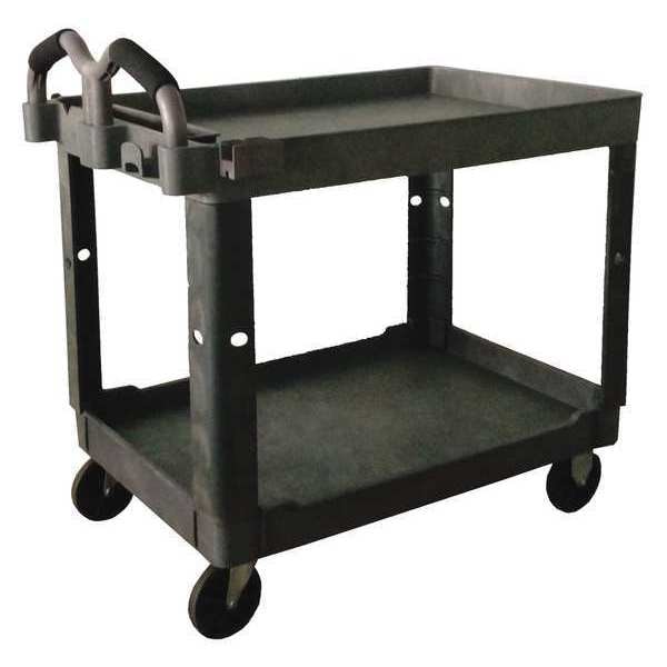 Zoro Select Polypropylene Utility Cart with Deep Lipped Plastic Shelves, Ergonomic, 2 Shelves