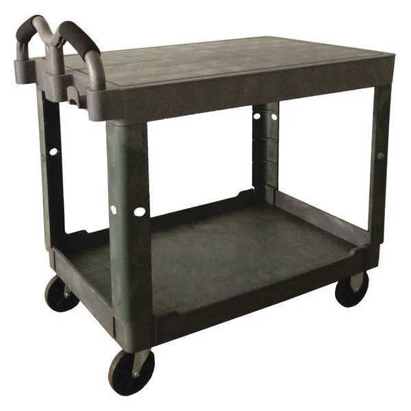 Zoro Select Utility Cart with Deep Lipped & Flush Plastic Shelves, Polypropylene, Ergonomic, 2