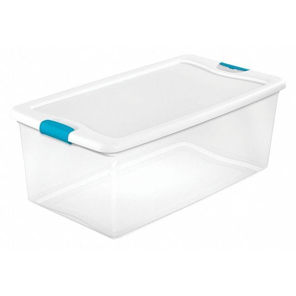 Sterilite Storage Tote, Clear/White, Polypropylene, 33 7/8 in L, 18 3/4
