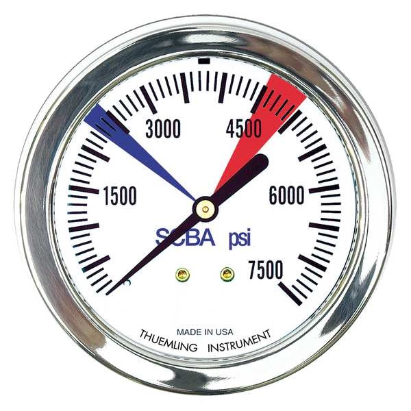 Thuemling SCSCBA7500color zone 47.19 Pressure Gauge, 0 to 7500 psi