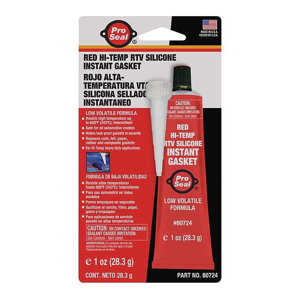 Pro Seal Gasket Maker RTV Silicone Sealant, 1 oz., Red, Temp Range 75