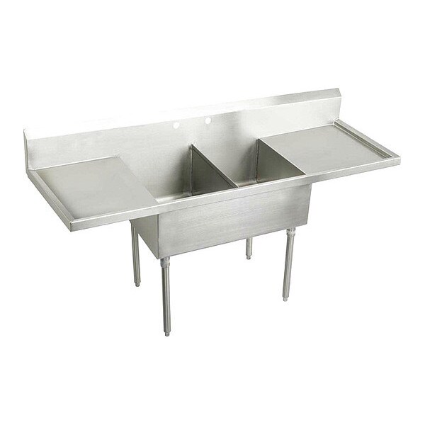 Elkay Scullery Sink, 2 Comp., SS, 84x271/2x14", Floor Mount, 0 Hole