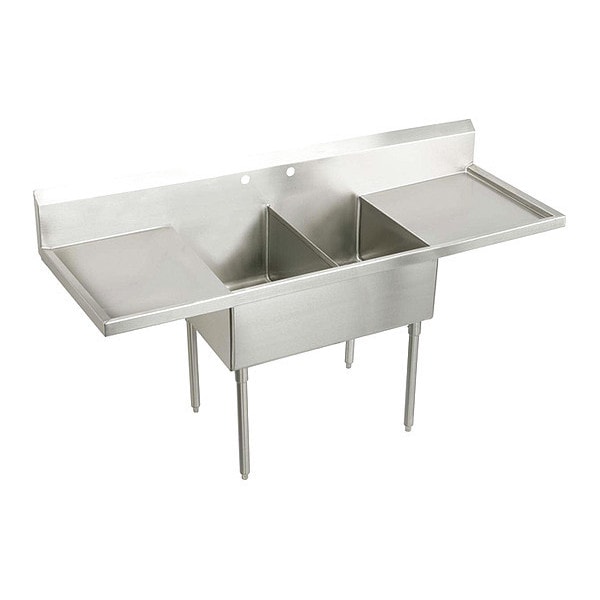 Elkay Scullery Sink, 2 Comp., SS, 96x271/2x14", Floor Mount, 0 Hole
