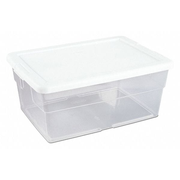 Sterilite Storage Tote, Clear/White, Polypropylene, 16 3/4 in L, 11 7/8