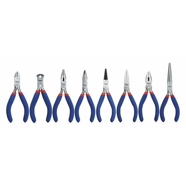 WESTWARD 8Plier Set, Dipped Handle 53JW91