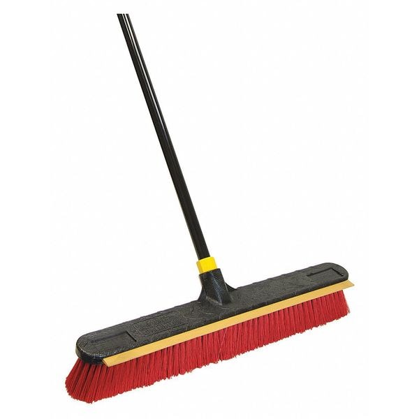 Quickie Push Broom, 24 in Sweep Face, Soft/Stiff Combo, Synthetic, Red Bristle, 3 1/8 in Bristle