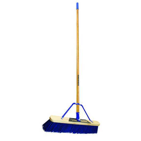 Quickie 24 in Sweep Face Push Broom, Stiff, Synthetic, Blue, 60 in L Handle 869HDSU