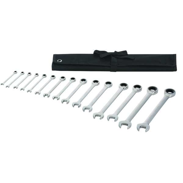 Westward Ratcheting Wrench Set, SAE, 1/4 in to 1 in Head Sizes, 15