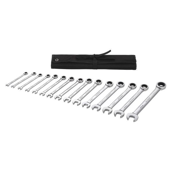 Westward Ratcheting Wrench Set, Metric, 6 mm to 20 mm Head Sizes, 15