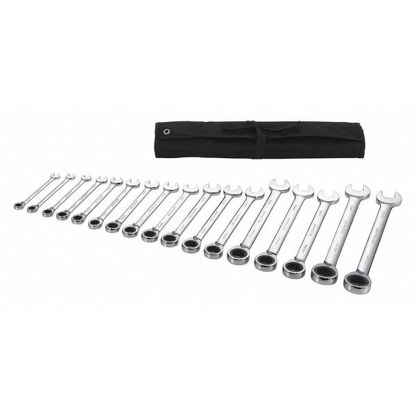 Westward Ratcheting Wrench Set, Metric, 8 mm to 25 mm Head Sizes, 12