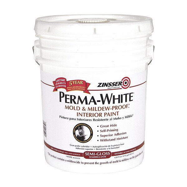 Zinsser Interior Paint, Semigloss, Latex Base, White, 5 gal 02750 Zoro