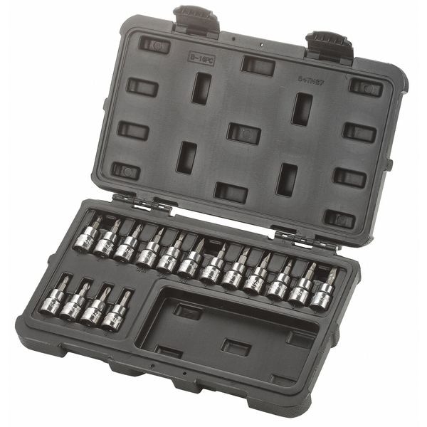 Westward 54TN67 47.46 3/8 in Drive Socket Bit Set, Metric, SAE, Torx