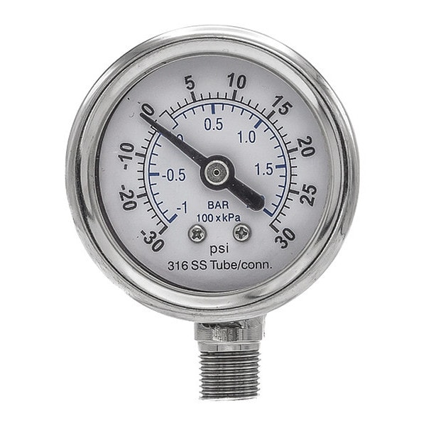 Pic Gauges Compound Gauge, -30 to 0 to 30 in Hg/psi, 1/8 in MNPT, Silver PRO-301D-158CC-01