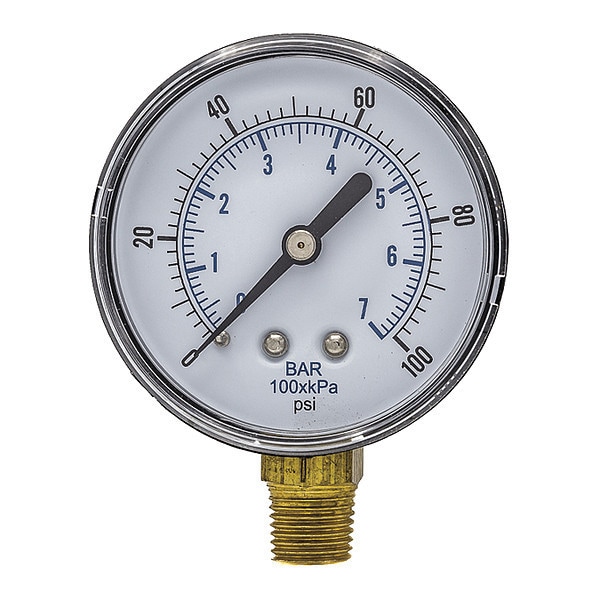Pic Gauges Pressure Gauge, 0 to 100 psi, 1/4 in BSPT, Black SEP101D