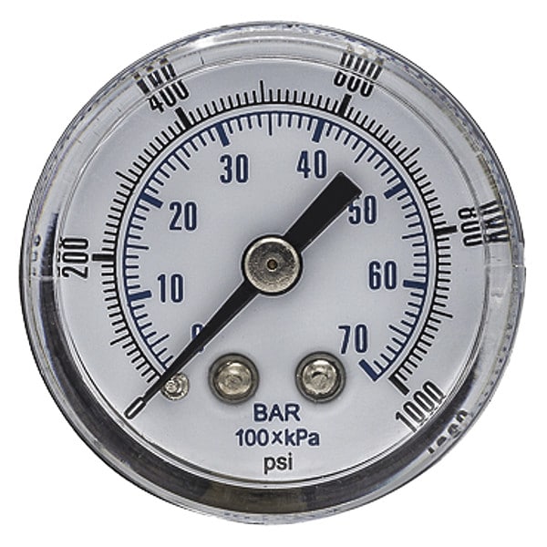 Pic Gauges Pressure Gauge, 0 to 1000 psi, 1/8 in BSPT, Black SEP102D