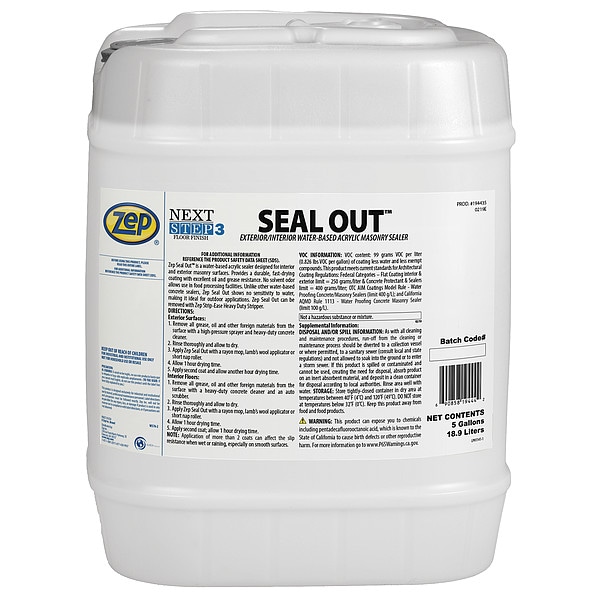 Zep Masonry Floor Sealer, High Gloss, 5 gal 194435 Zoro