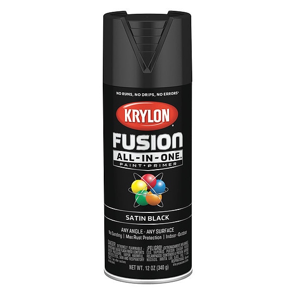 Krylon Rust Preventative Spray Paint, Black, Satin, 12 oz K02732007 Zoro
