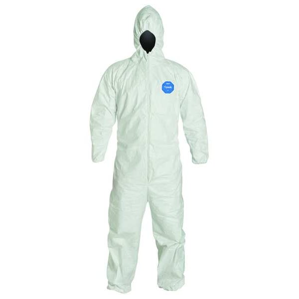 Dupont Tyvek 400 Hooded Disposable Coveralls, XL, Zipper, Elastic Wrist, Elastic Ankle, White, 25 Pack TY127SWHXL002500