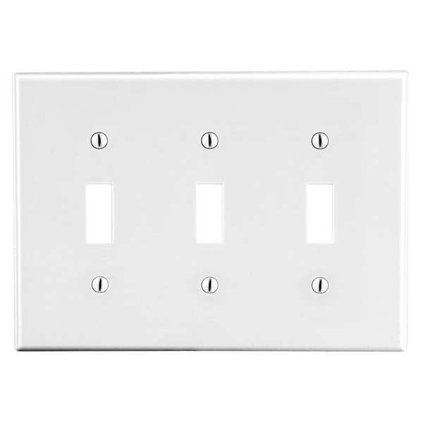 Hubbell Toggle Switch Wall Plate, Number of Gangs 3 Plastic, Smooth