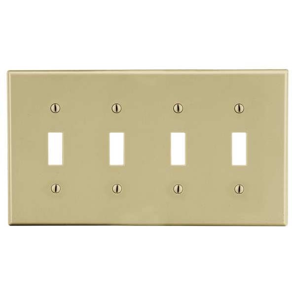 Hubbell Toggle Switch Wall Plate, Number of Gangs 4 Plastic, Smooth